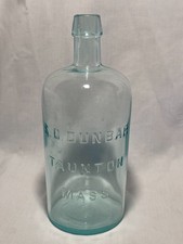 c1880s S. O. Dunbar Taunton, Mass. Cork Top Aqua Blown Glass Master Ink Bottle