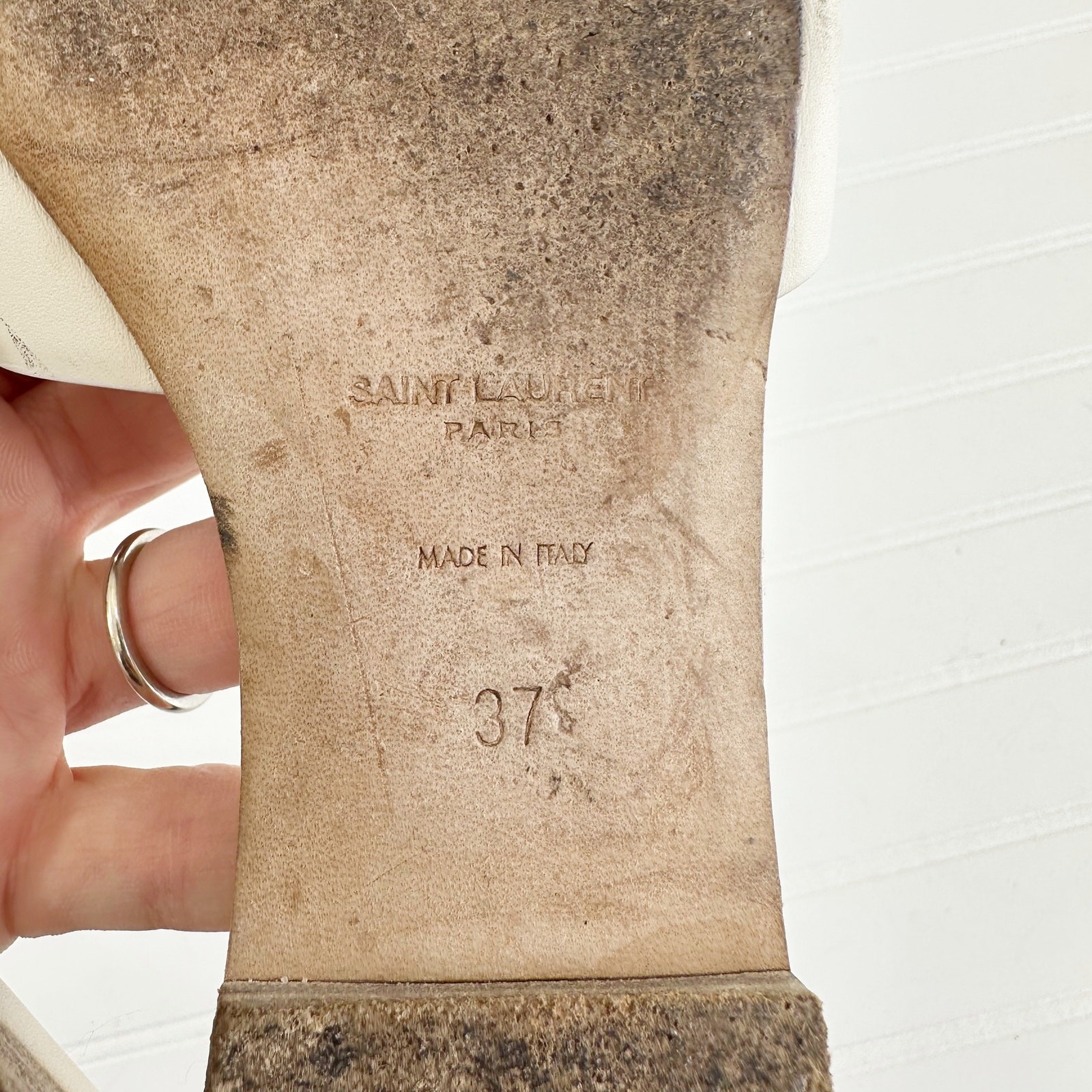 Saint Laurent Tribute Sandalo Flat Mules Bianco Slides Pelle Liscia