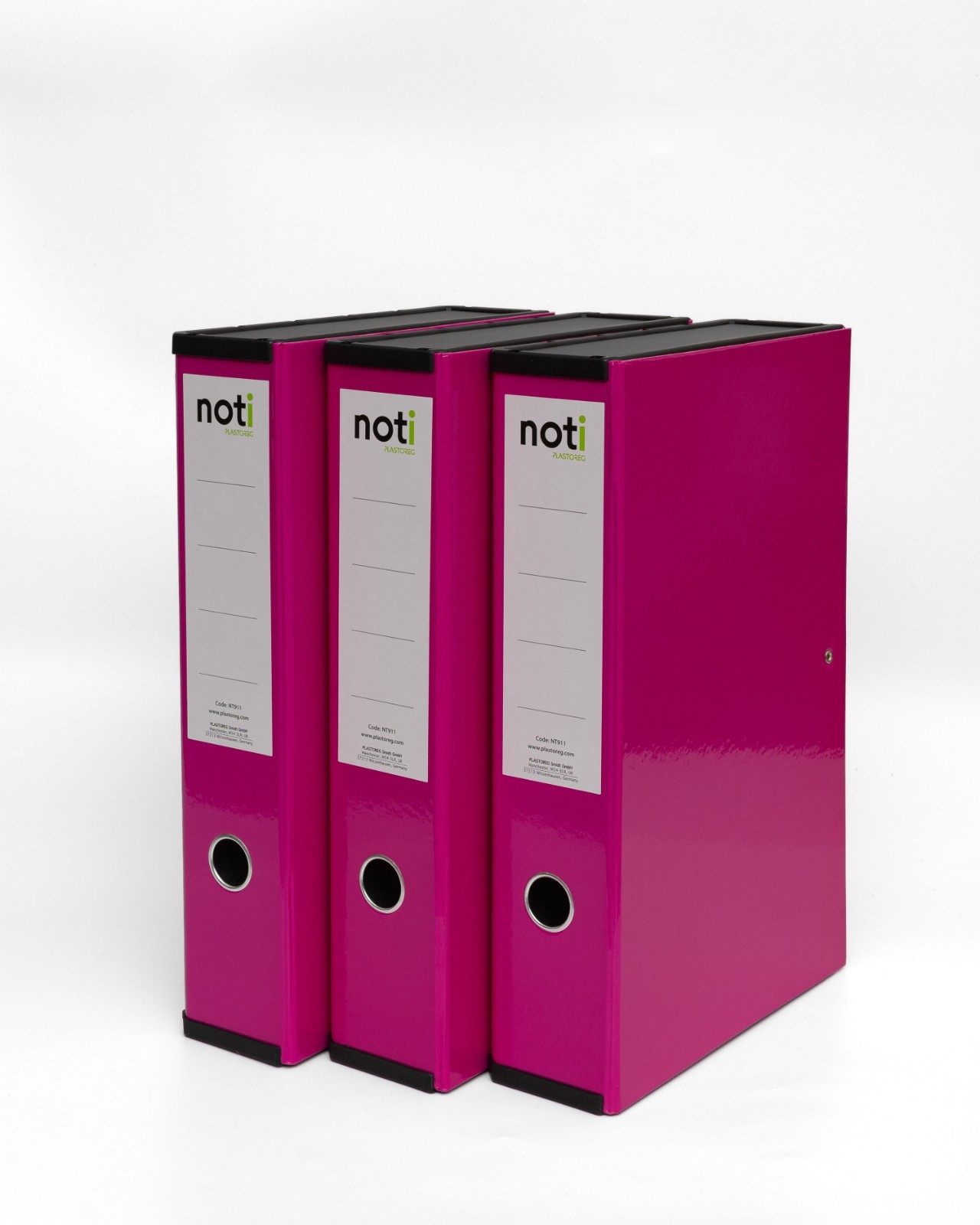Noti Bright Foolscap Box File with Ring Pull & Spring Clip, Pack of 3, Pink