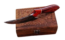 Damascus Steel Fixed Blade Knife Wood Handle