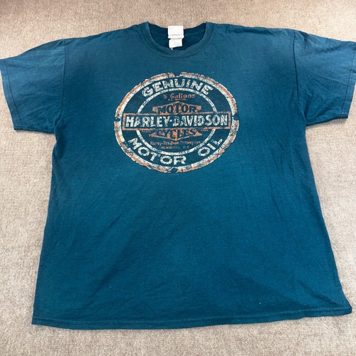Harley Davidson Mens XL Teal Blue Genuine Motor Oil Graphic T-Shirt Florida