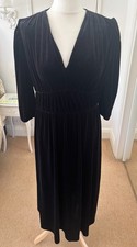 Black Velvet M&S Midi Dress Size 10 Party Occasion Evening Very Versatile