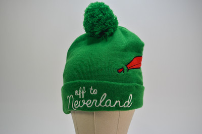 Disney Peter Pan Pom Off to Neverland Hat Cap Beanie Green Red Feather