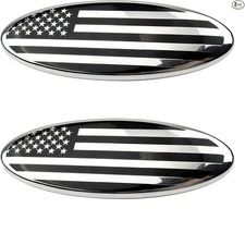 2 Pack Compatible Front Grille Rear Tailgate Emblem, 9" Black Oval silver 2 Pack