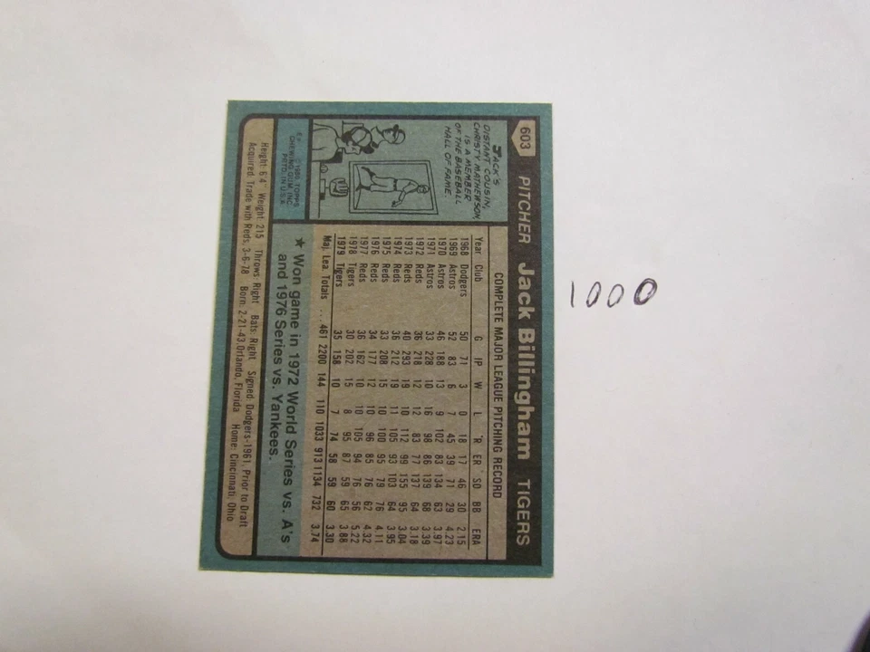 1980 Topps Jack Billingham Autographed Card - Image 2 of 2