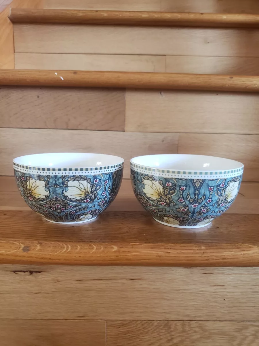 Set of 2. William Morris Porcelain Bowls. Blue/Black. Pimpernel Design. 5