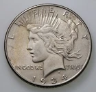 1934 $1 Silver Peace Dollar in AU Condition, Excellent Eye Appeal, Strong Luster