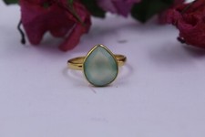 Aqua Chalcedony Gemstone Ring Size 7 Sterling 925 Silver Gold Plated Jewelry