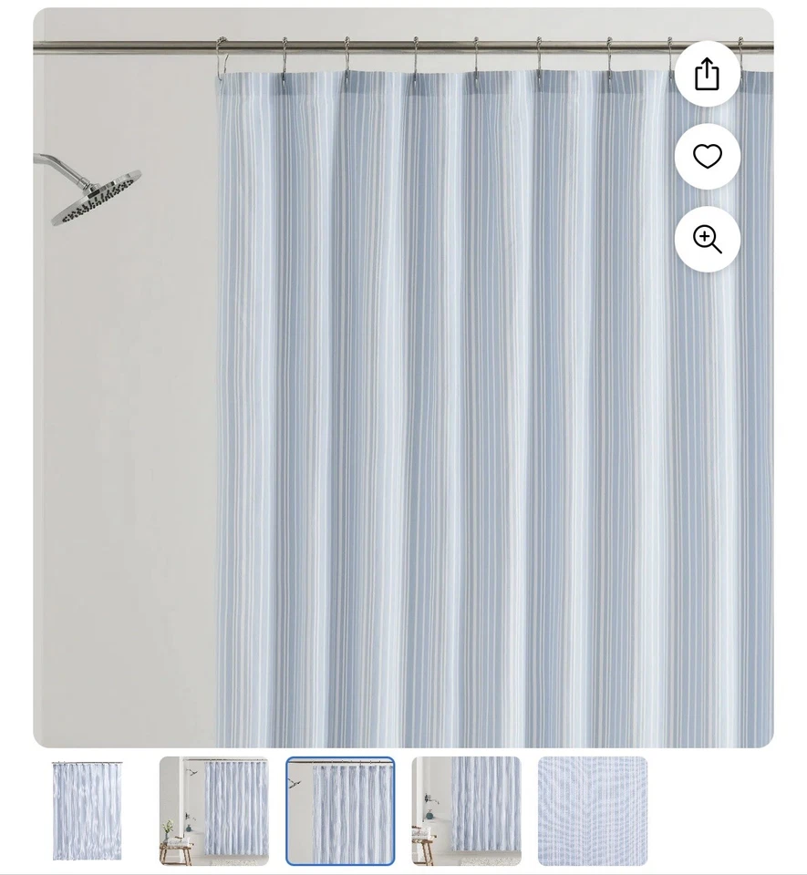 Mainstays Fabric Shower Curtain Chambray Stripe Blue & White 72” x 72” **NEW** - Image 4 of 4