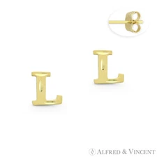 Initial Letter "L" Petite Baby Stud 14k Yellow Gold Stamping Push-Back Earrings