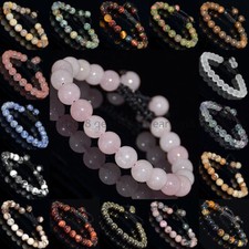 Men Women 8mm Natural Gemstones Round Beads Braided Bracelet Adjustable Handmade