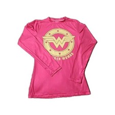 Wonder Woman Pink Long Sleeve Logo Compression Rash Guard S Small Superhero Hero