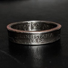 Louisiana 1812 Yr. 2002 - Handmade Coin Ring, REAL US QUARTER: Ring Size 10