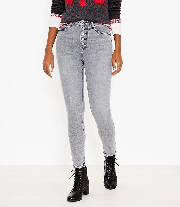 Loft Women's Curvy Skinny High Rise Jeans Size 0 / 25 NWT Gray