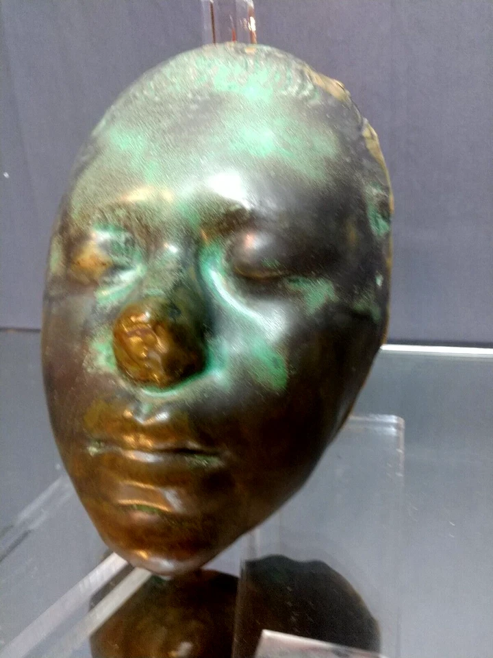 MASCARILLA DE MUERTE FACIAL DE CERÁMICA BRONCEADA DE 8" tamaño natural verde negro HECHA A MANO de colección MCM Foto 3 de 4