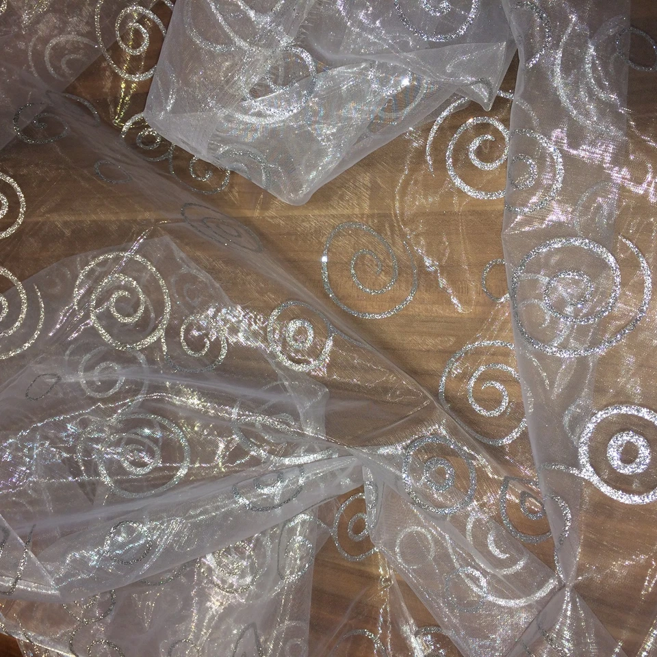 MARKENLOS Organza Glitzer FANTASY in WEISS Stoff Stoffe METERWARE NEU