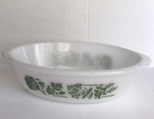 VTG Glasbake Oval Casserole Dish J-235 Herbs Dill Parsely Coriander Marjoram 1QT