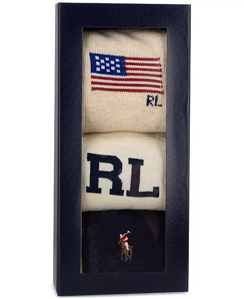 3 paia calzini polo donna Ralph Lauren 》Polo pony bandiera logo RL in scatola nuovi con etichette