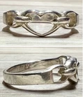 Vintage Designer Signed Sterling Silver Chain Linked Heart Ring, Size 7,  3.4g