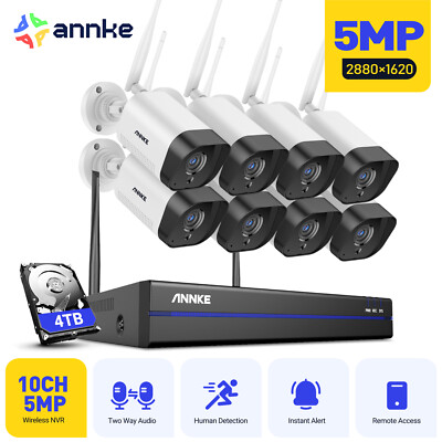 ANNKE 5MP 8CH NVR Outdoor Wireless Security Camera System WIFI IP Two Way Audio 