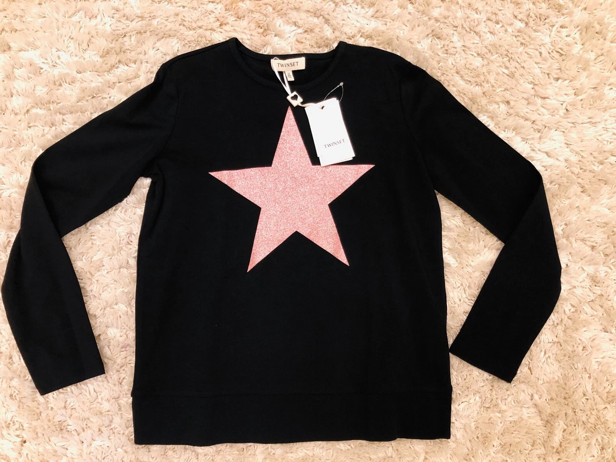 Maglietta bambina Twin Set nera con stella rosa manica lunga tg 12 anni