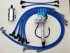 Chevy 327 350 Small Blue Hei Distributor Chrome Coil8.5mm Wires Under Exhaust
