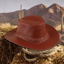 Vintage Style Shapeable Leather Cowboy Hat Wide Brim Western Look for Unisex