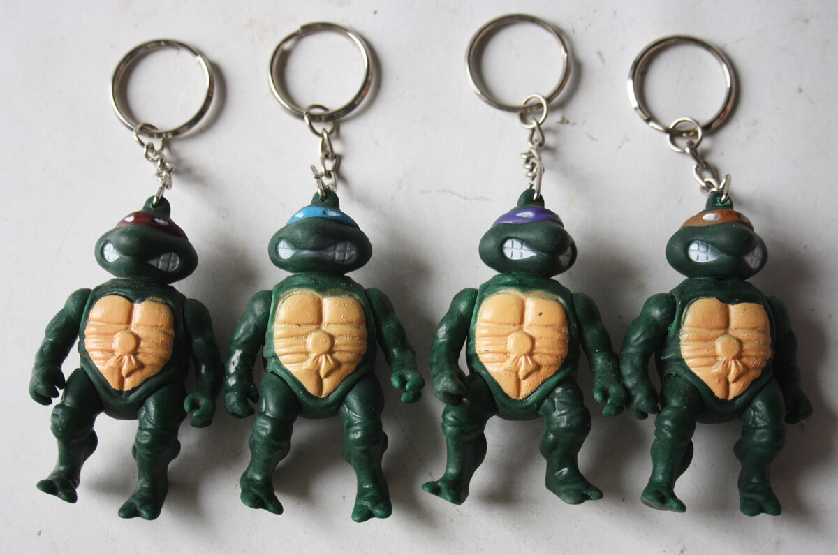 4X VINTAGE 80'S TMNT MUTANT NINJA TURTLES FIGURE KEYCHAIN KEYRING