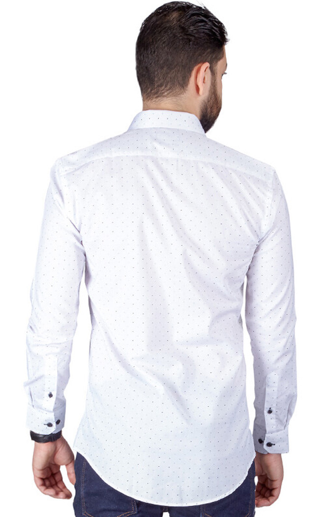 Slim Fit Men's Dress Shirt Bow Tie Print Contrast Trim