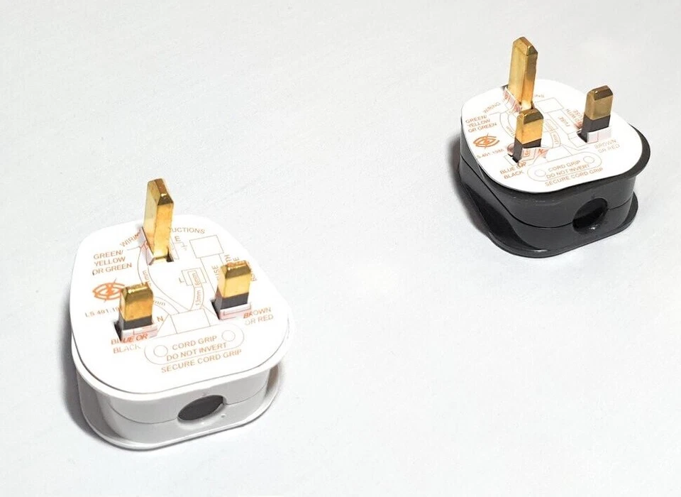 UK 3 PIN PLUG 13 AMP PLUG BLACK/WHITE MAINS 240V 13A PLUG PACK WITH FUSE FITTED - Image 2 of 3