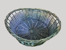 Vintage Handwoven Wicker Basket In Teal Green For Storage & Decor 14.5 Inch Long