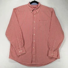 IZOD Men's Shirt Size Large Plaid Orange Button Down Long Sleeve Front Pocket