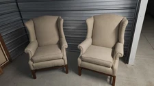 Vintage mid century modern Pair Of Off White Wingback Chairs, 1960s 