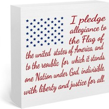 I Pledge Allegiance Wooden Box Sign 4th Of July Patriotic USA Flag Table Decor