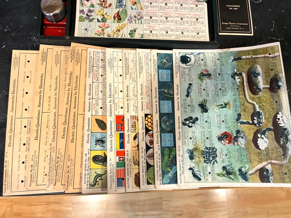 Vintage Knapp Electric Questioner #325 Game In Wood Box 12 Cards #1 - Image 3 of 4