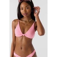 NWT O'Neill Bikini Top Women Pink Large Saltwater Solids Rib Pismo Triangle