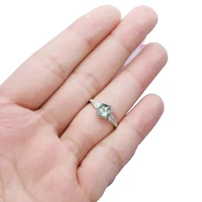 NATURAL GREEN MOSS AGATE & CZ GEMSTONE BIRTHSTONE 925 SOLID SILVER WOMENS RING