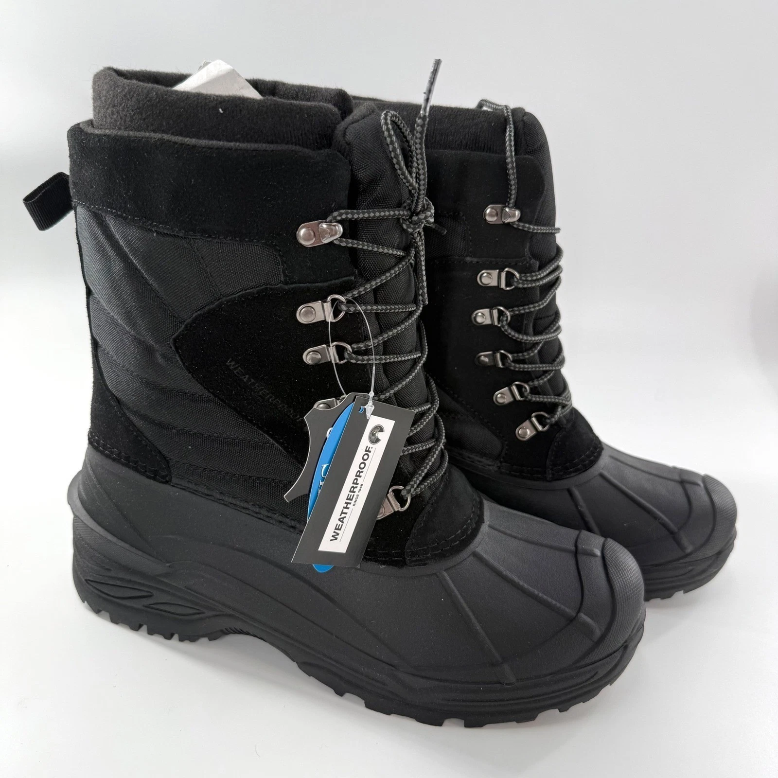 Weatherproof Badger II Winter Boots Mens 8 Black New Suede Leather Snow