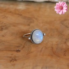 Moonstone Gemstone 925 Sterling Silver Ring Handmade Jewelry Gift For Valentine