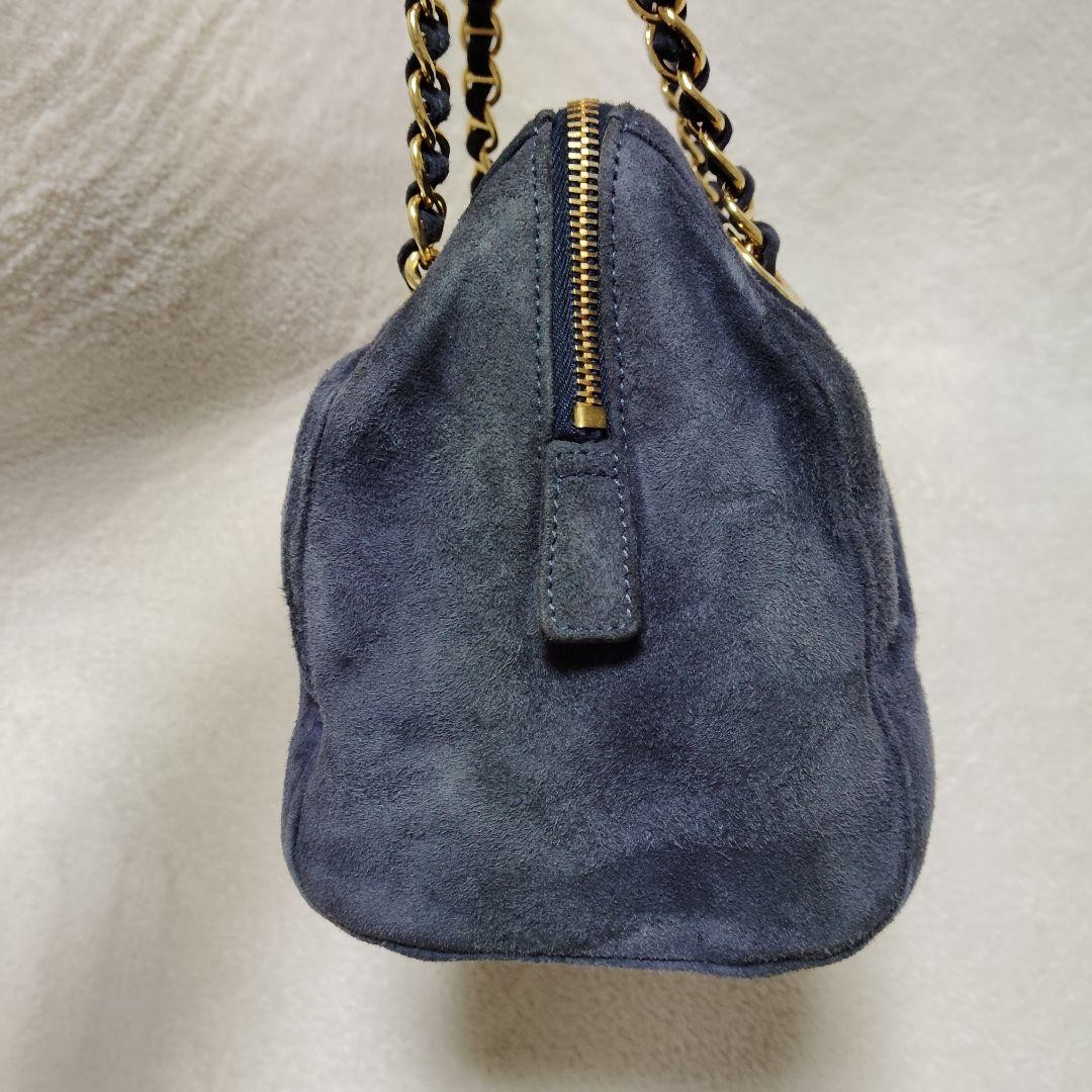 PRADA Mini Handbag Chain Suede Triangular Logo Go… - image 5