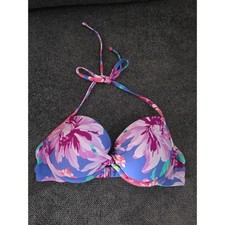 Aerie Blue Floral Push Up Halter Bikini Top Underwire Swim 34C 9005560494