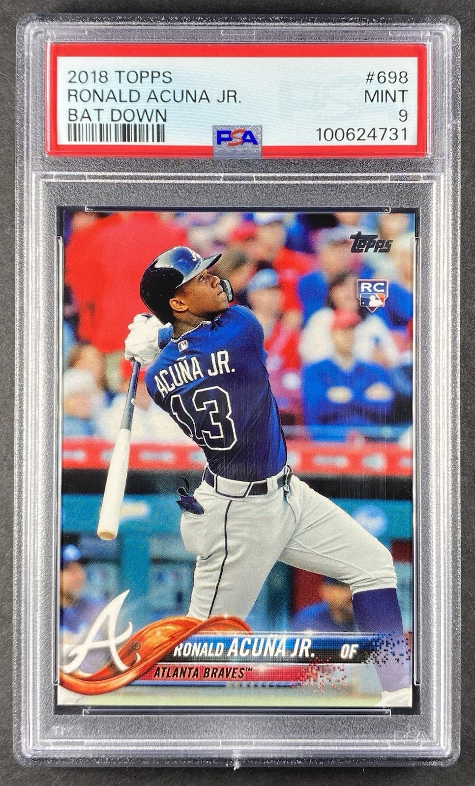 2018 Topps Ronald Acuna Jr. RC Bat Down Rookie SP Variation #698b Braves PSA 9