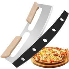 Gicyiit Pizza Cutter Rocker Blade with Wooden Handle, 14inch, Stainless Steel 