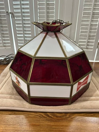 Vintage Budweiser Stained Glass Tiffany Style 15” Hanging Light Works Perfect