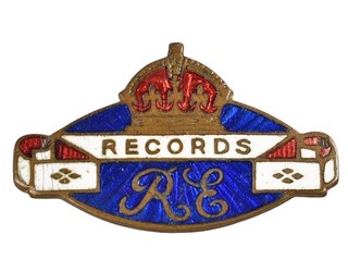 Vintage Kings Crown Royal Engineers RE Records Department Workers Enamel Badge
