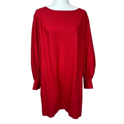 Saint Laurent Rive Gauche Red Wool Dress Long Sleeve Size 40 Made in France
