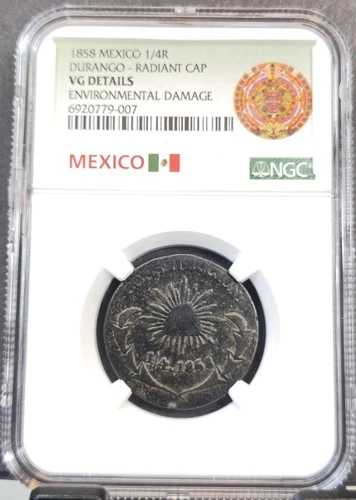 1858 MEXICO 1/4 REAL DURANGO RADIANT CAP NGC VG RARE COIN