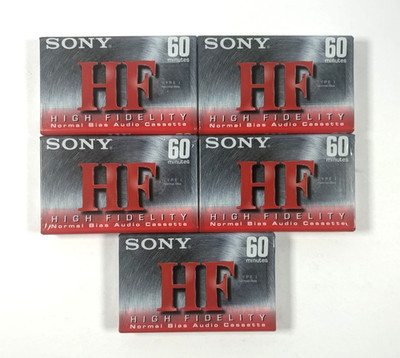 Lot of 5 Sony HF High Fidelity Audio Cassette 60 Min Normal Bias Tapes Free Ship