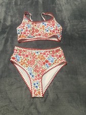 Floral High-Waisted Bralette Bikini Set Lined Stretch Multicolor Women's Size L