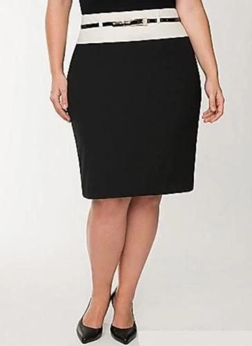 Lane Bryant Soft Twill Belted Color Block Pencil Skirt 26
